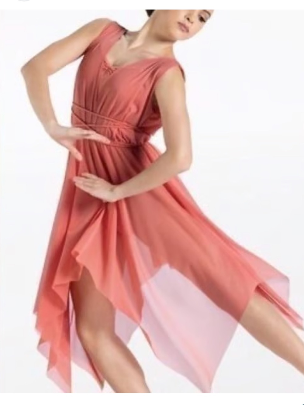Balera Coral Pink Mesh Hankerchief Hem Dance Dress